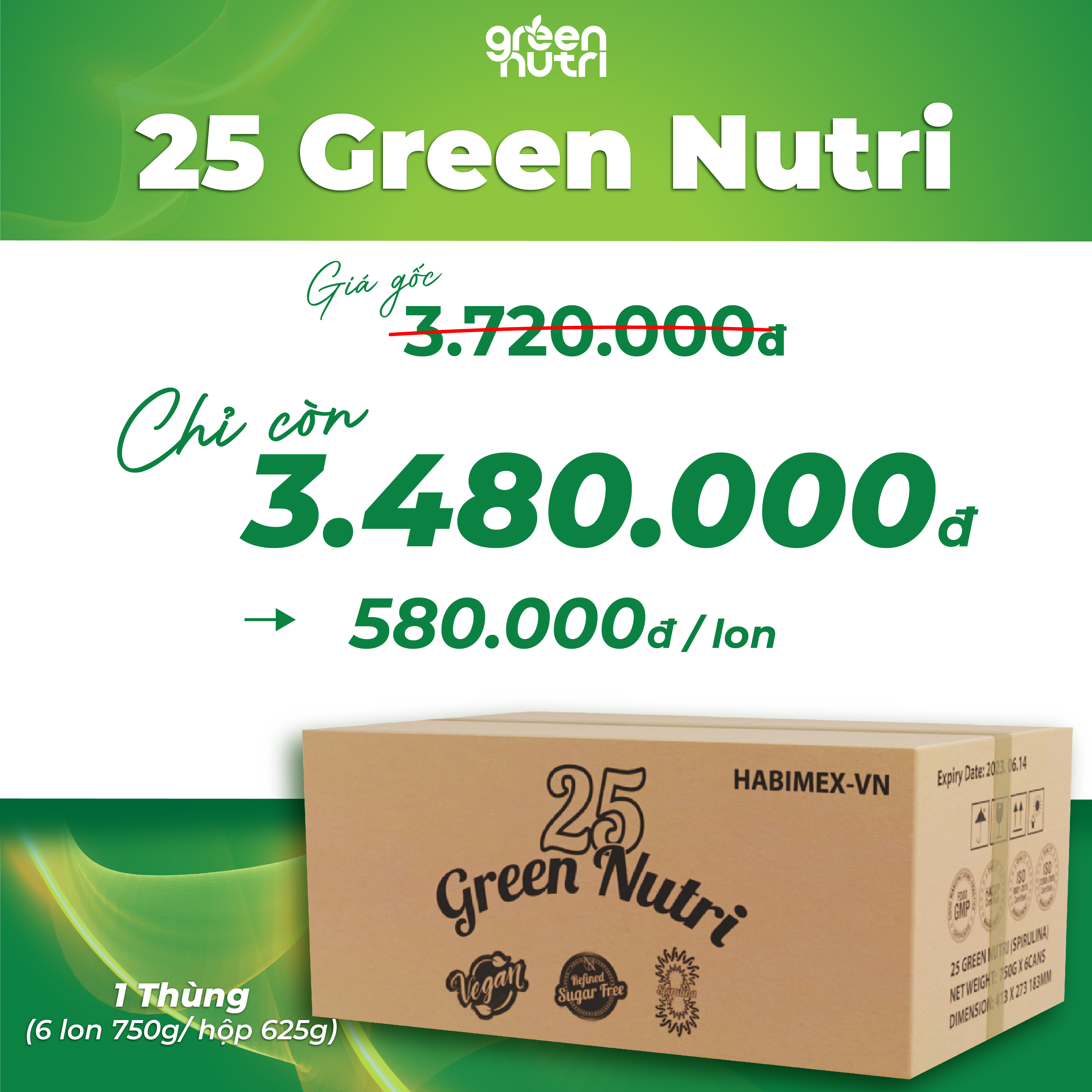 Combo 1 Thùng 6 Lon Sữa Hạt Ngũ Cốc 25 Green Nutri