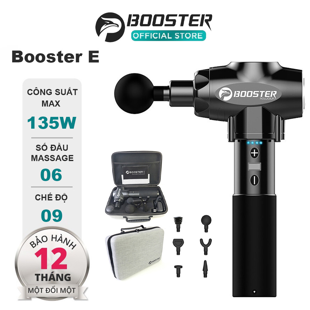 Máy Massage Cầm Tay BOOSTER E Công Suất 135W, 6 Đầu Thay Thế 9 Cấp Độ Hỗ Trợ Mát Xa Chuyên Sâu, Giảm Đau Cơ, Cứng Khớp - Hàng chính hãng