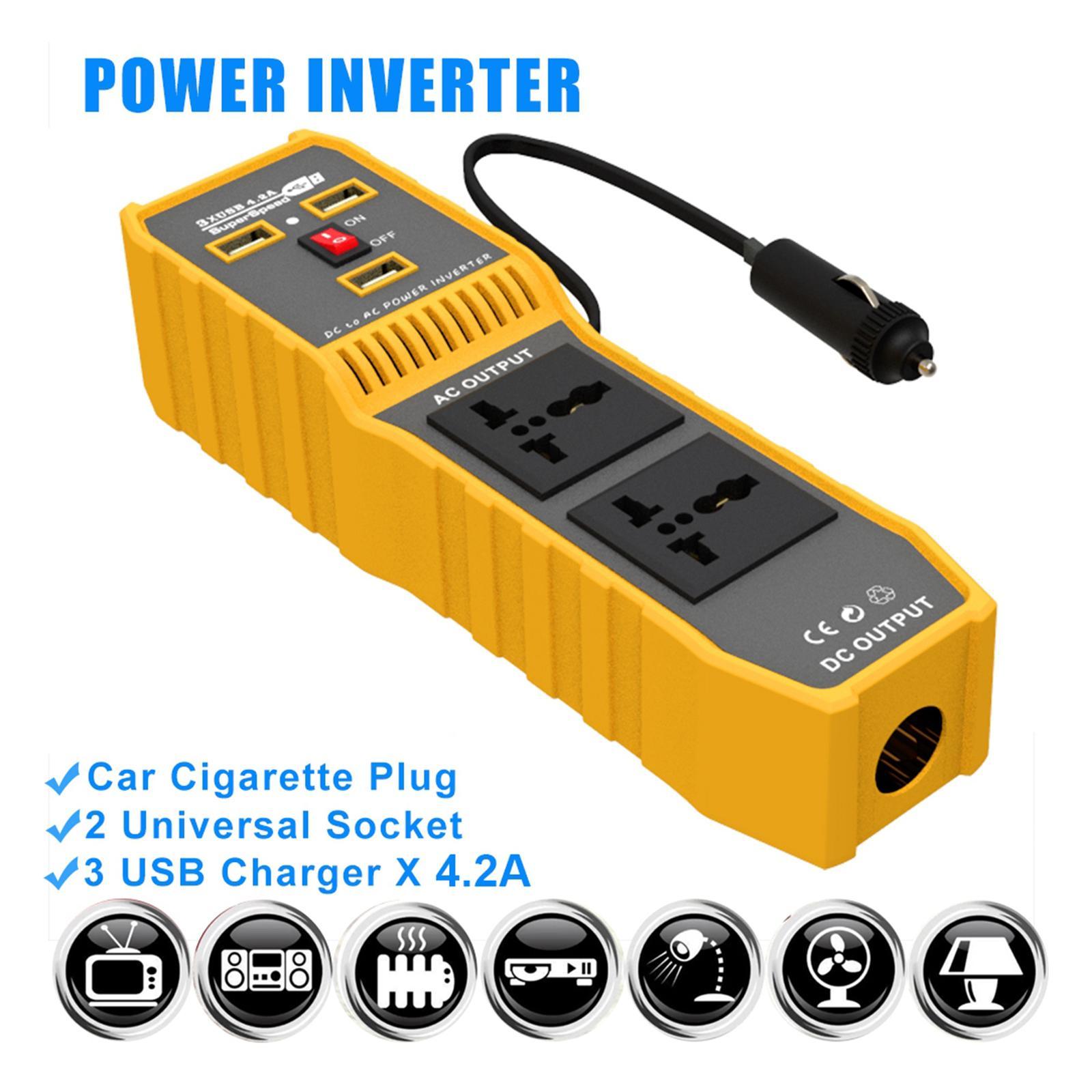DC to AC Car Power Inverter Charger 3 USB Ports 2 AC Outlet Peak 400W 220V