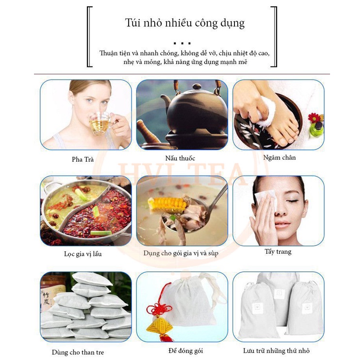 Túi lọc trà, cà phê, thảo dược, thực phẩm có dây buộc, an toàn bằng vải không dệt Có Kiểm Định - HVL TEA