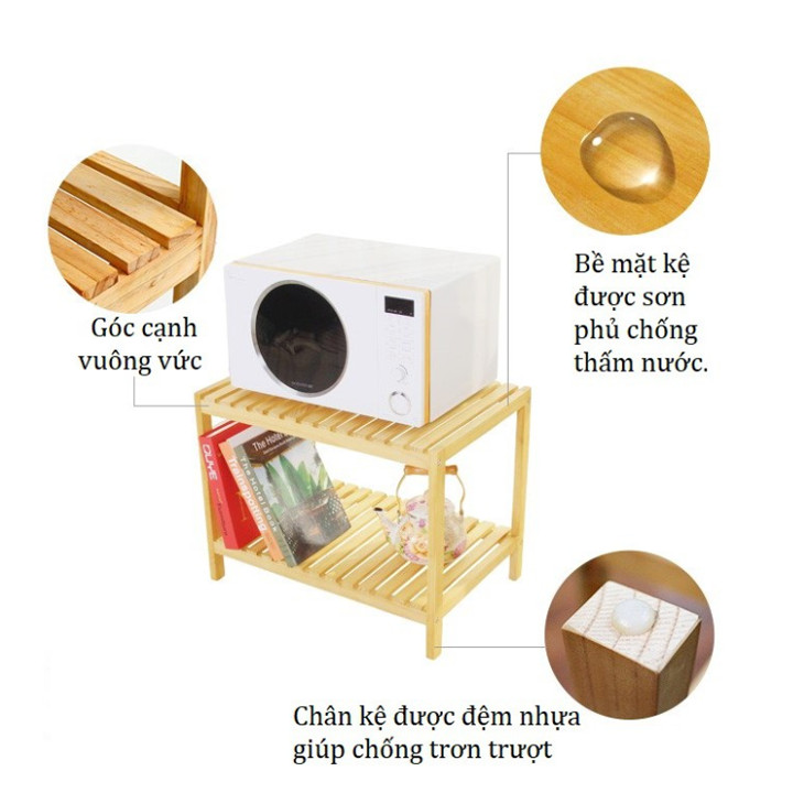 Kệ lò vi sóng gỗ thông - Kệ để đồ dùng nhà bếp