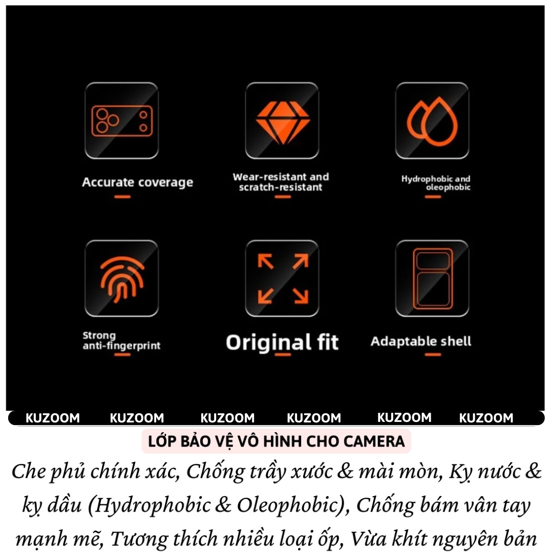 Dán Film InvisibleShield PPF bảo vê viền camera và mặt lưng cho iPhone 17 Pro Max / 17 Pro KUZOOM LENS - Siêu mỏng 0.1mm, chống trầy xước, Phủ nano chống vân taym, chống dầu, ppf cao cấp - Hàng nhập khẩu