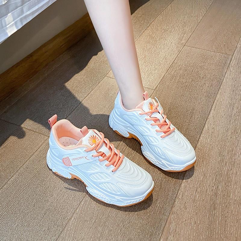 Giày thể thao nữ, sneaker nữ độn đế 5p, 2 màu Cam + Xanh