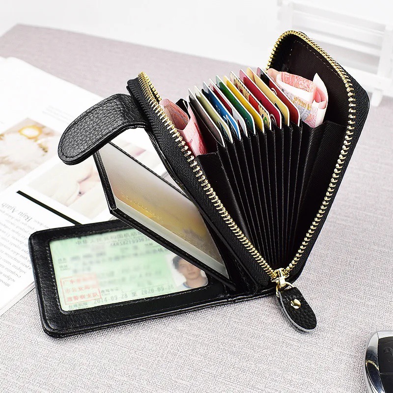 Ví nam Nữ da bò cao cấp phong cách mới, Bóp Da Nam Nữ chống từ tính RFID, Nhiều ngăn đựng thẻ tín dụng