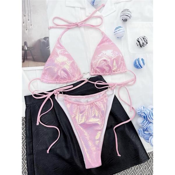 B-LG28 - Bikini Ánh Hồng Siêu Xinh Điểm Nhấn Móc Trái Tim Dễ Thương - Áo Có Mút - Đồ Bơi 2 Mảnh Gợi Cảm Nữ