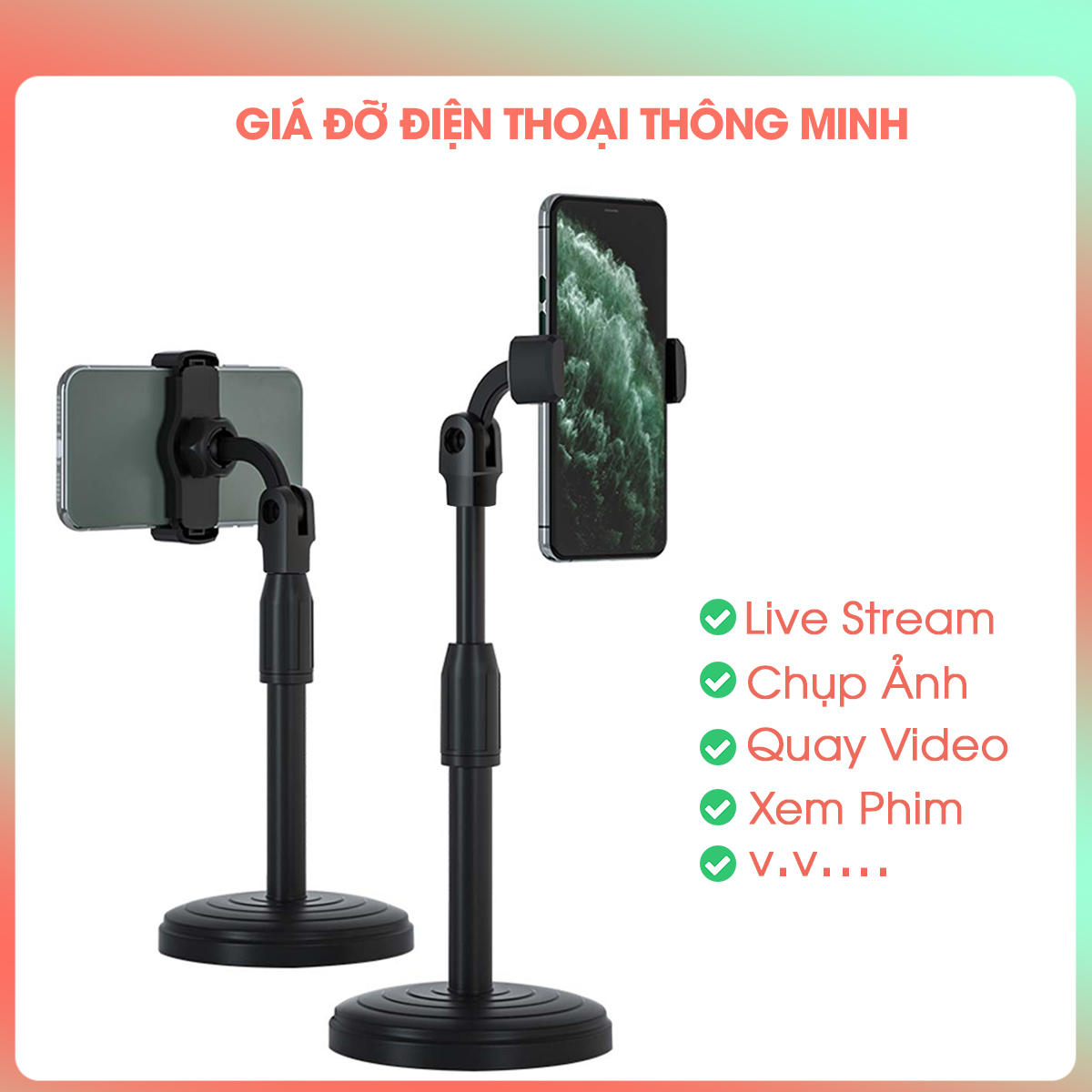 Giá Đỡ Điện Thoại Thông Minh Quay 360 Độ Tự Điều Chỉnh Kích Thước Đa Năng Để Bàn Loại 1 Livestream Chụp Ảnh  - Hàng Chính Hãng