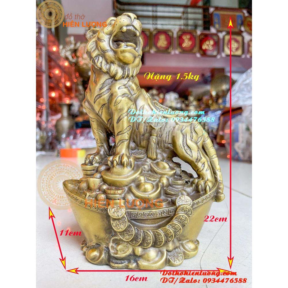 Tượng Linh Vật Hổ Thét Sơn Hà Đứng Trên Quan Tiền Bằng Đồng Vàng Nguyên Chất Cao 22cm Đẹp