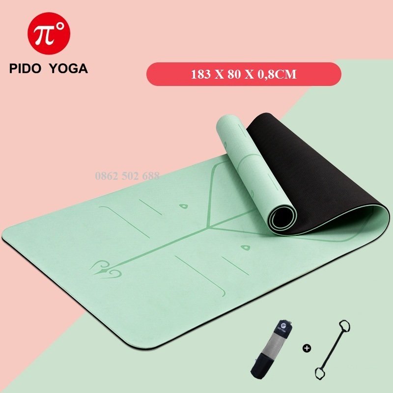 Thảm Yoga Định Tuyến Cao Cấp -Thảm TPE 8mm- Xanh Bơ -Tặng Kèm Túi &amp; Dây Đeo - Cực Êm, Chống Trơn