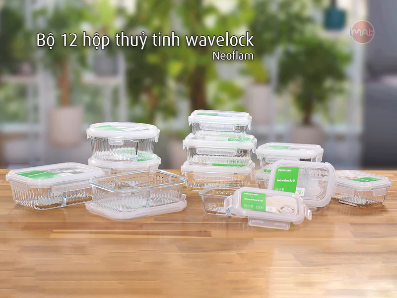 Bộ hộp thuỷ tinh 12 món bảo quản, đựng thực phẩm Neoflam Hàn Quốc - Wavelock, Dùng bảo quản, nướng, hâm nóng thực phẩm