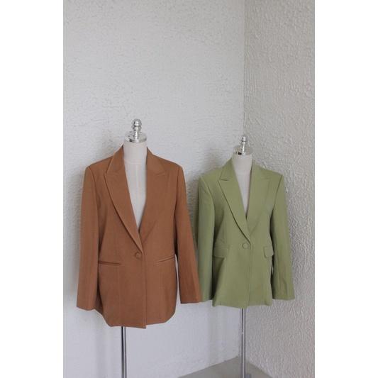 OLALASTUDIO Áo Blazer dáng dài oversize có độn vai ( 3 màu đen, caramel, xanh lá)