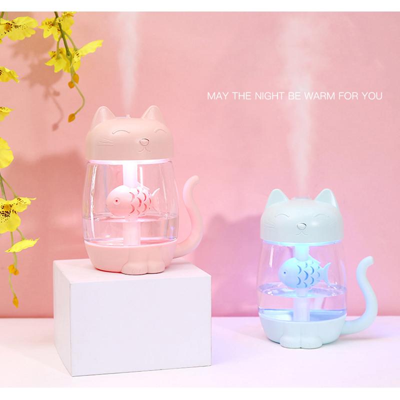350ML Mèo USB Tạo Độ Ẩm Không Khí Mini Tinh Máy Khuếch Tán Tinh Dầu Di Động Nhà Humidificador Phun Sương Tạo Ấm Đèn