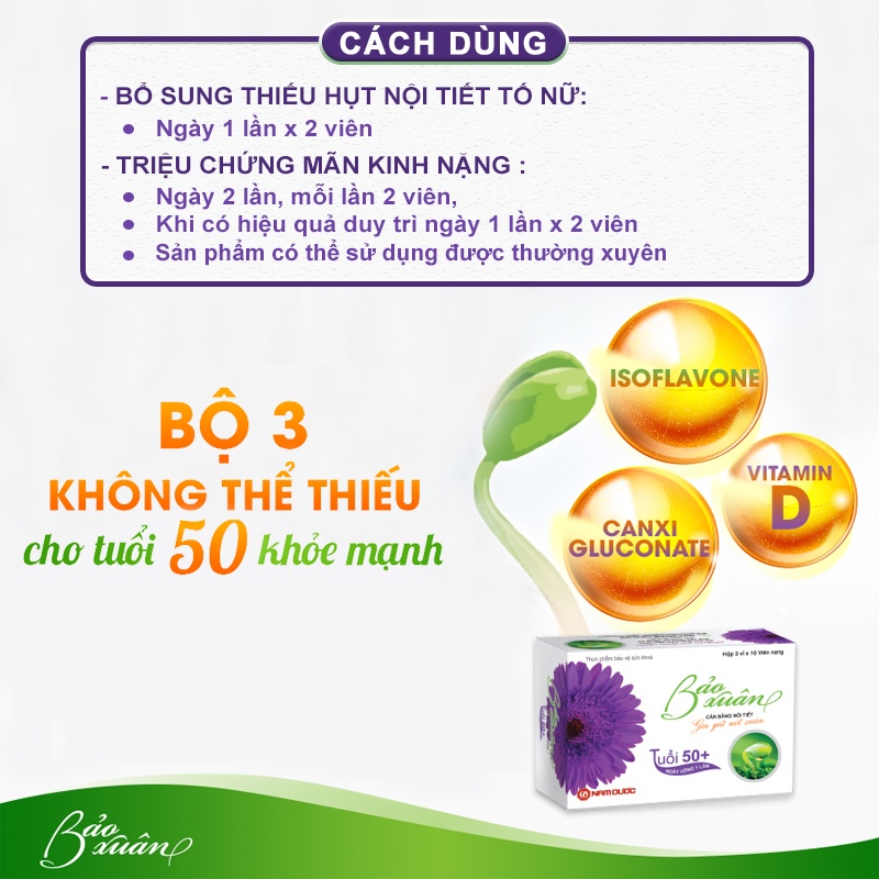 [Chính Hãng + Freeship] Bảo Xuân 50+, Tăng Cường Nội Tiết Tố, Hạn Chế Lão Hóa, Giảm Nếp Nhăn, Lấy Lại Tuổi Xuân(Hộp 30v)