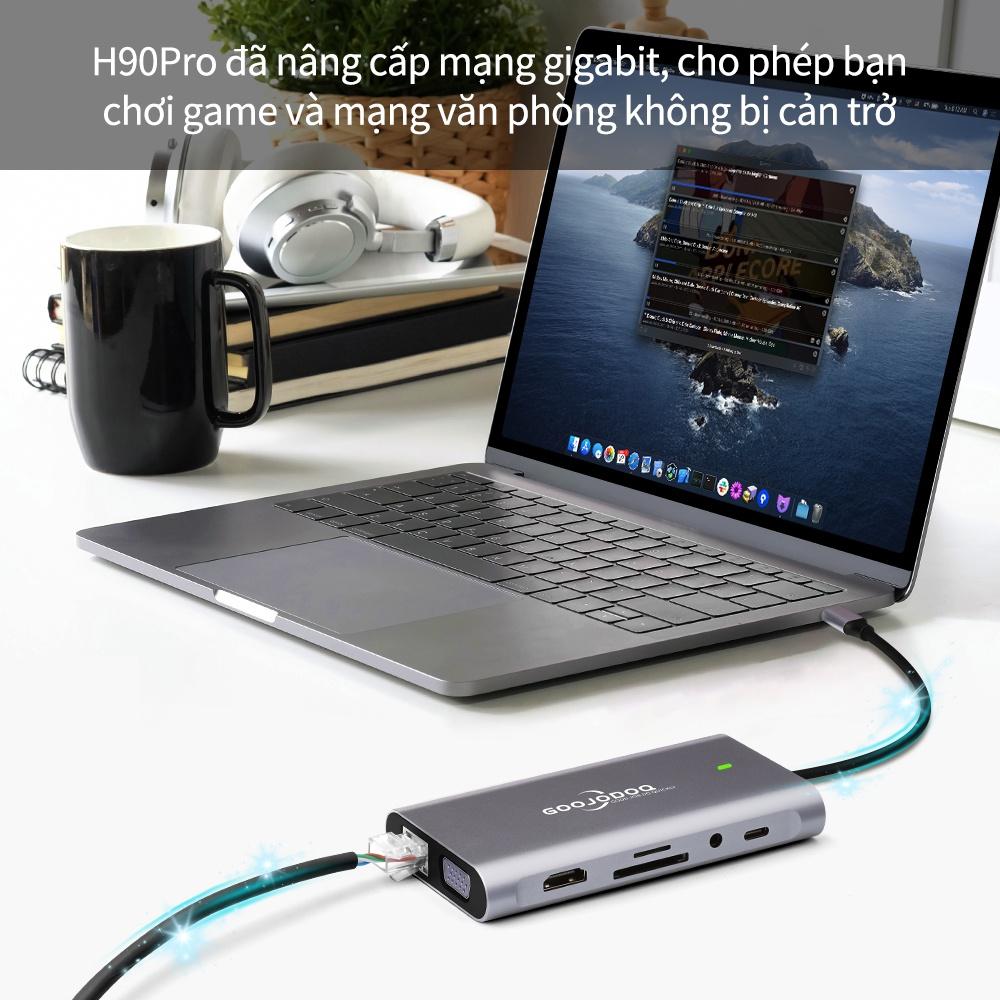 H90 - USB C HUB Type C 11 Trong 1 Nhiều Đế Cắm Laptop cho Dell HP dành cho MacBook Pro Type C Dock HDMI PD 3.0 USB RJ45 VGA PD