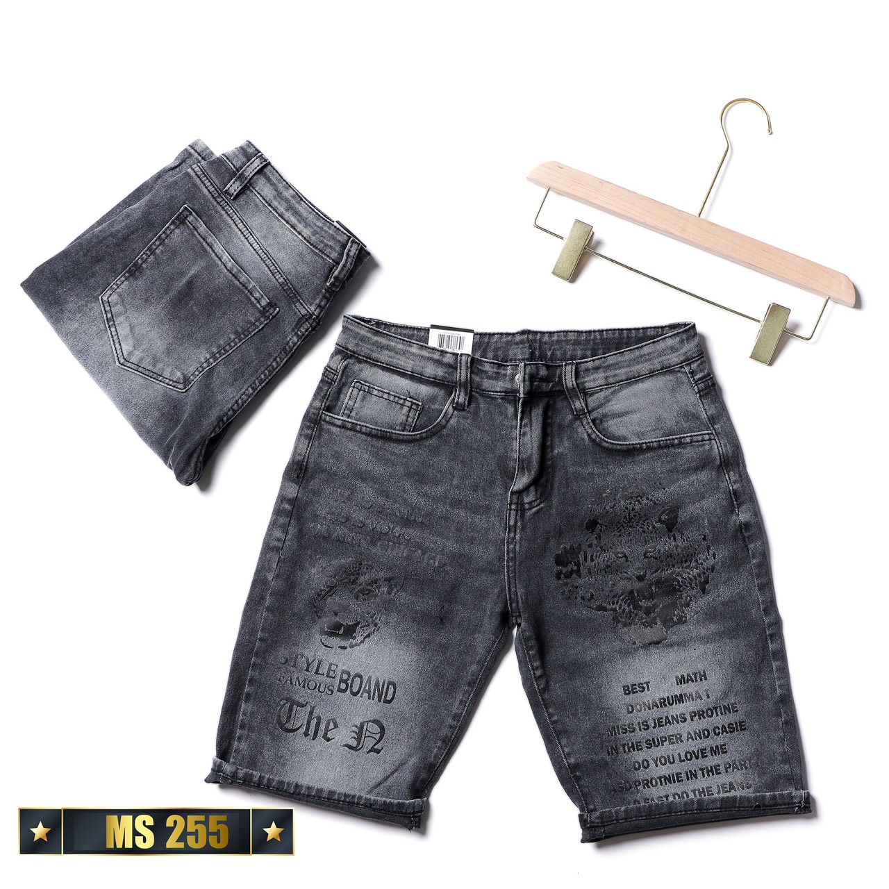 Quần short jean nam co giãn màu đen phối chữ, quần sọt nam mẫu mới chất denim cao cấp thời trang Benny Fashion - MQ255