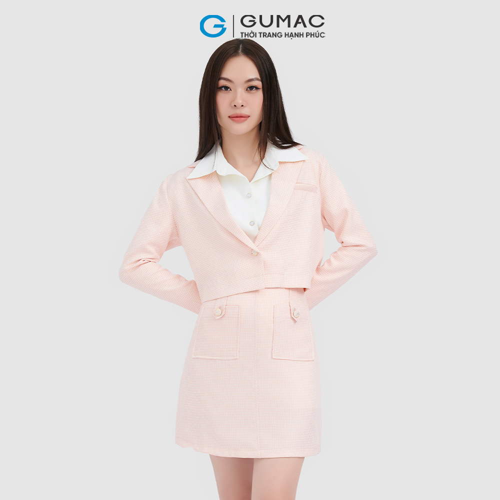 Áo blazer lửng GUMAC AC10081 cài nút họa tiết caro