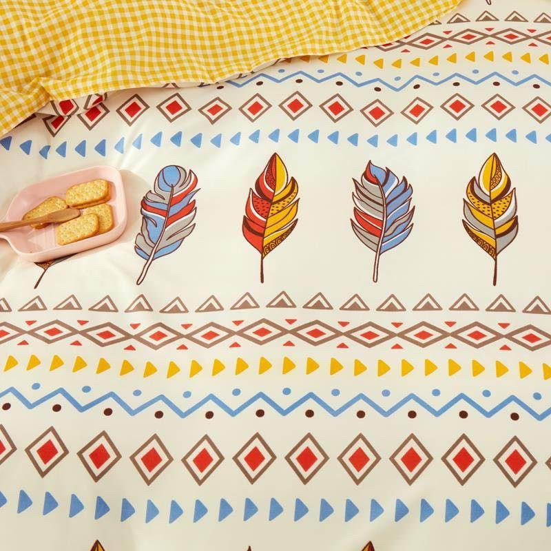 Bộ chăn ga gối cotton poly Thổ cẩm lông vũ