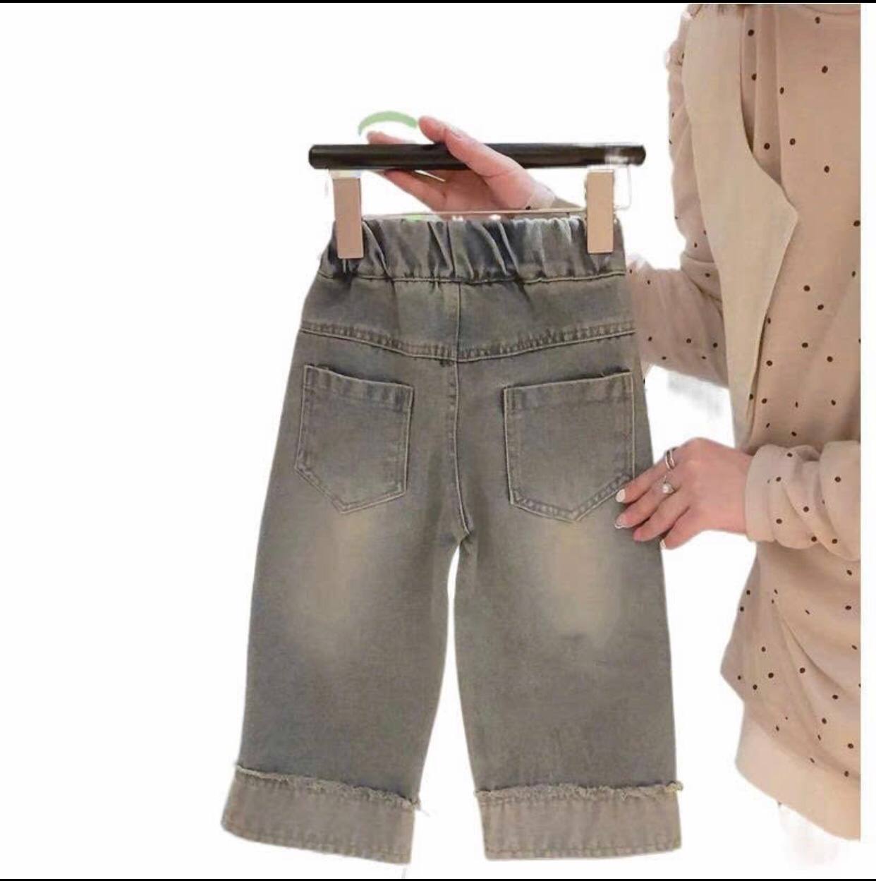 Quần jeans suông bé gái thêu nơ, phối gấu NeSa shop, chất vải mềm, mịn, mát, Quần bò bé gái thời trang từ 12-31kg