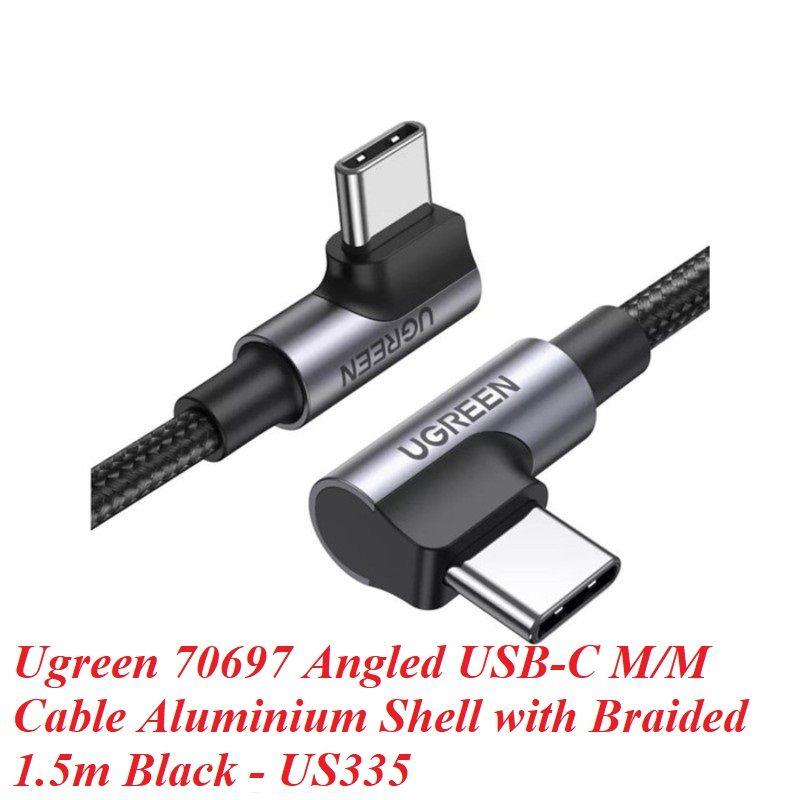 Ugreen UG70697US335TK 1.5M 2 đầu bẻ 90 độ vuông góc cáp USB type C màu đen bọc nhôm dây dù chống nhiễu - HÀNG CHÍNH HÃNG