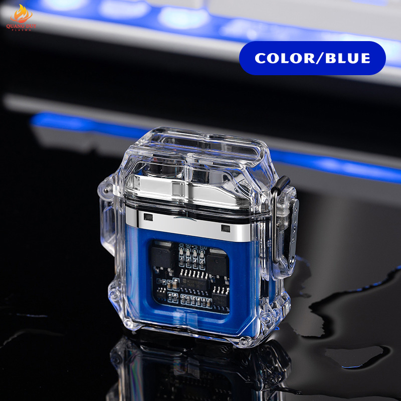 Hộp quẹt điện chống nước vỏ trong suốt, công nghệ 4 tia plasma chống gió sạc pin tiện lợi.
