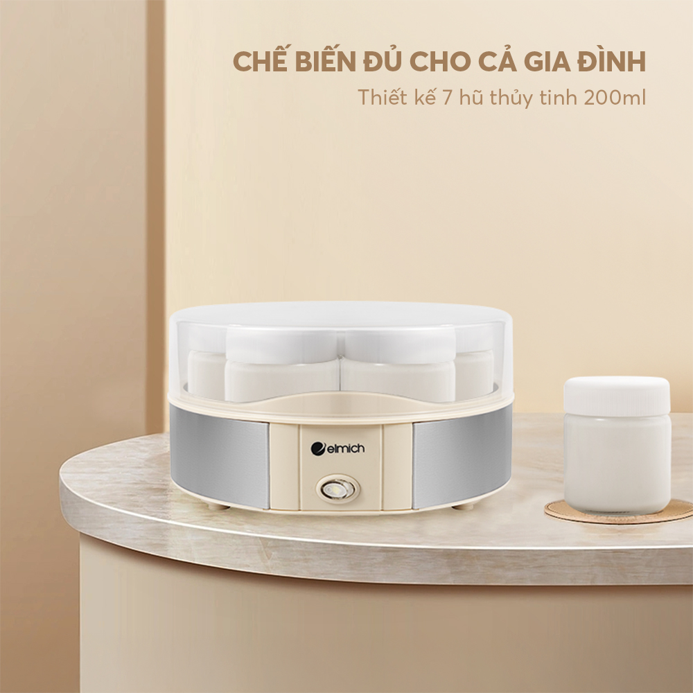 Máy Làm Sữa Chua Elmich YME0298 15W, Hàng Chính Hãng, Điều Khiển Cơ, 7 Hũ Thủy Tinh 200ml - JoyMall