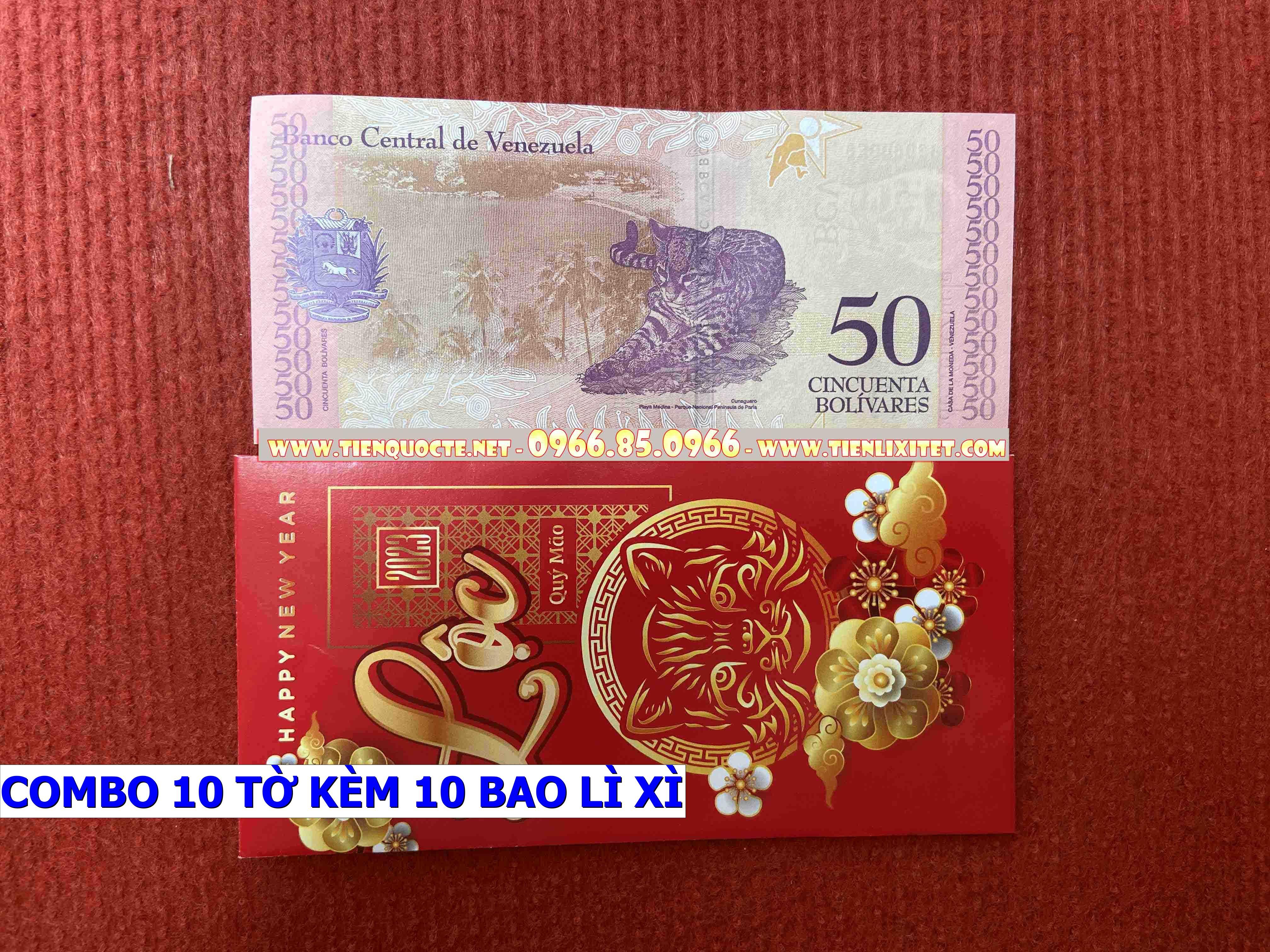 Set 10 tờ Lì xì hình tiền 2023 tấm tiền Venezuelaa hình con mèo 2023, tặng bao đỏ may mắn CPTLGD01857