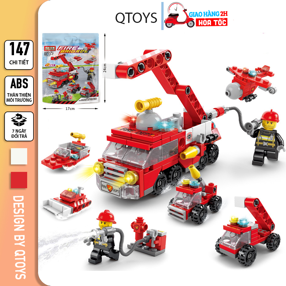 Bộ đồ chơi lắp ráp xe cứu hỏa đỏ, đồ chơi lắp ráp cho bé 142 chi tiết