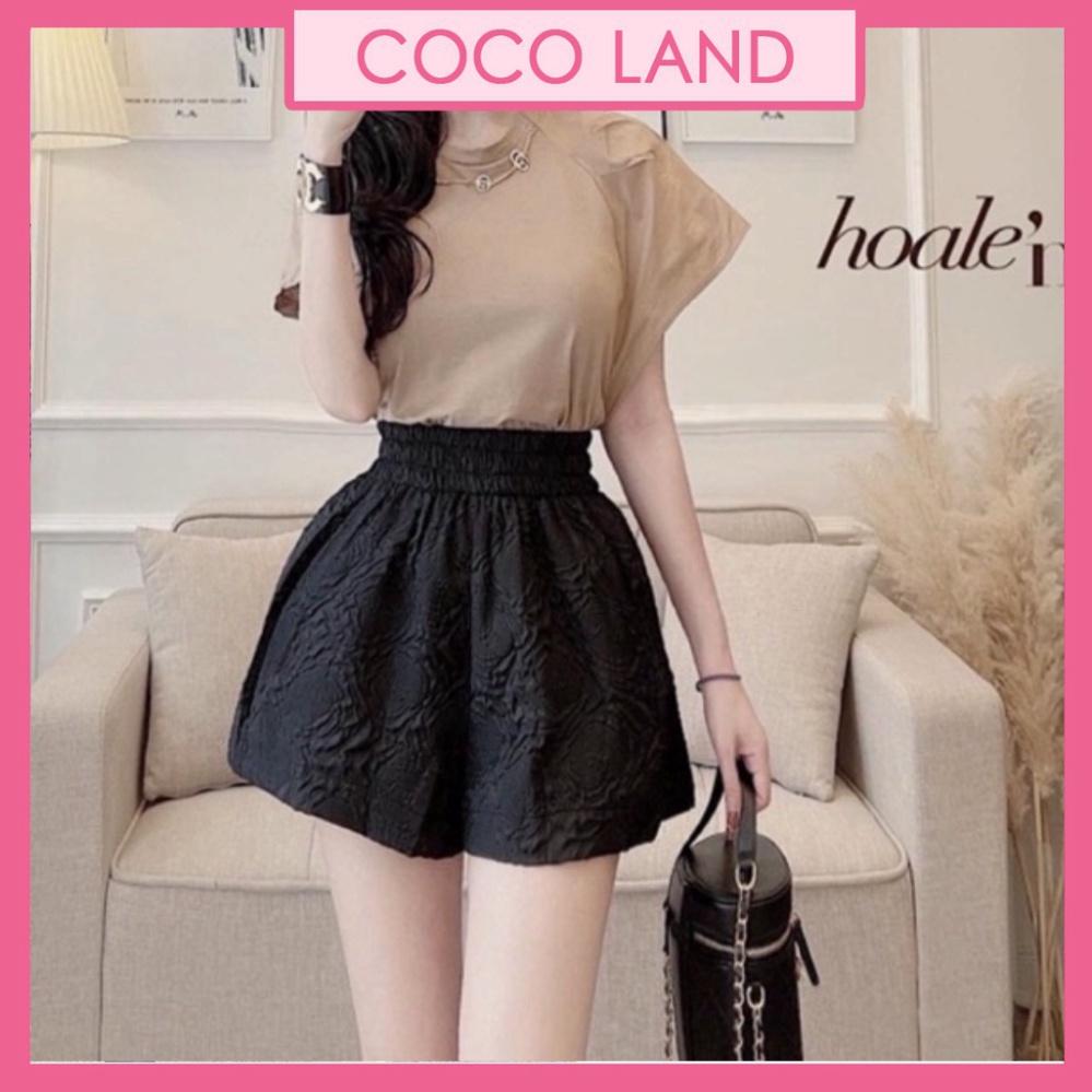 Quần short nữ hoa in nổi siêu hot ulzzang nữ tính, mầu đen, trắng, be, nâu tây, cocoland