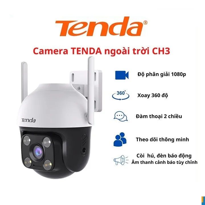 Camera Wifi Ngoài Trời Xoay 360° Tenda CH3 Độ Phân Giải 1080P đàm thoại 2 chiều, ban đêm có màu - Hàng chính hãng