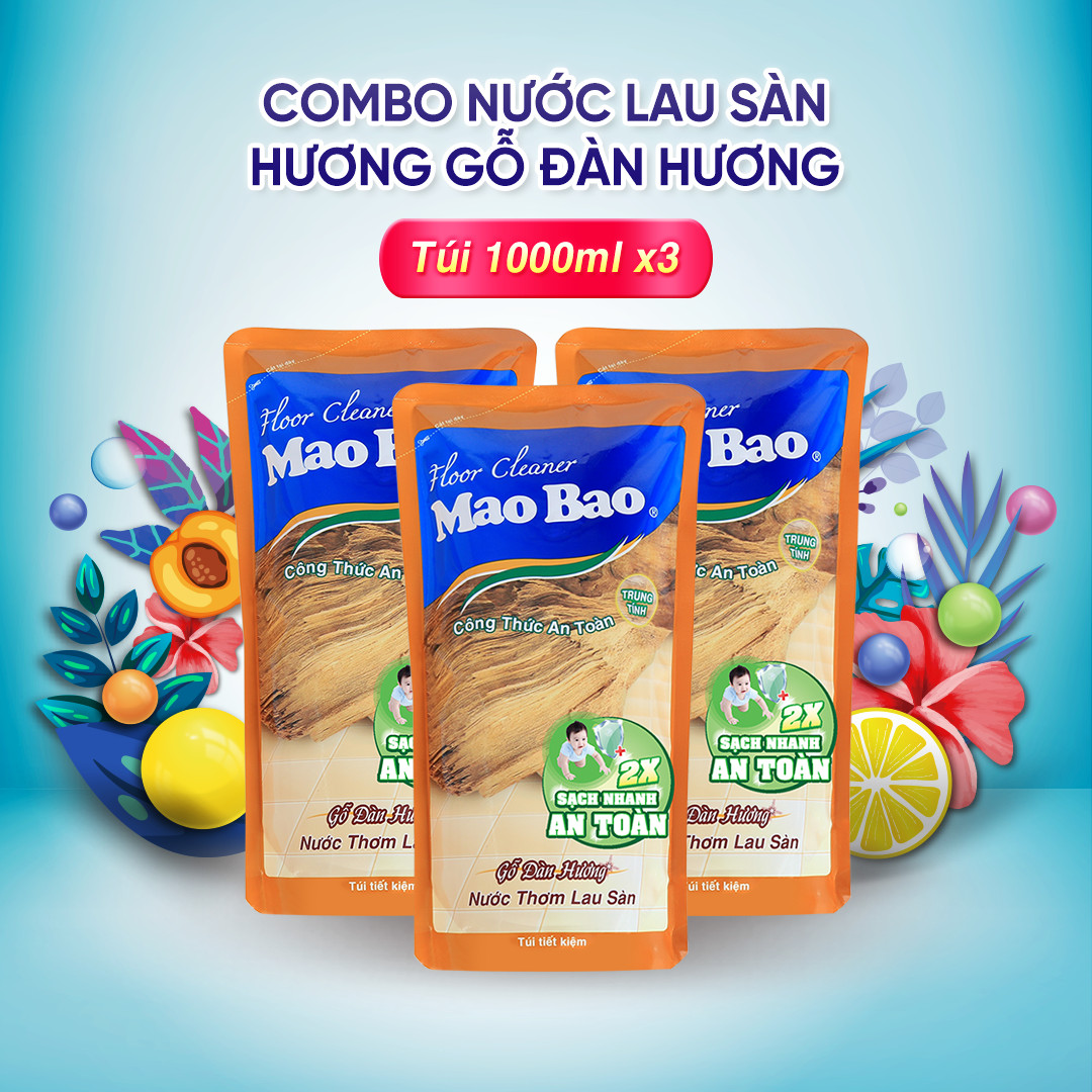 Combo 03 túi Nước Thơm Lau Sàn Mao Bao 1000ml - Gỗ Đàn Hương