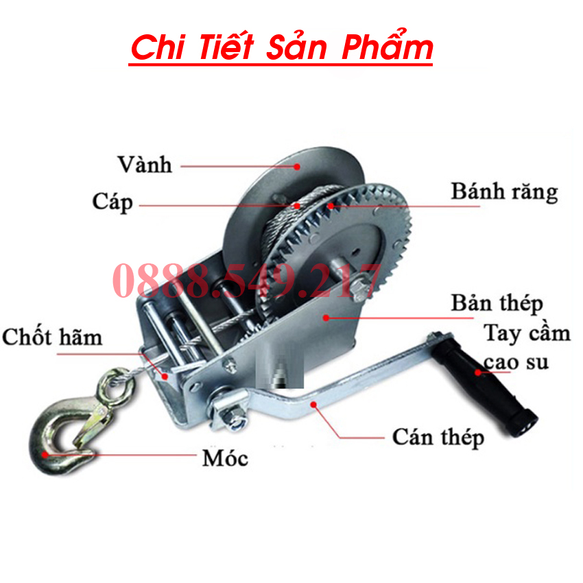 Tời Quay Tay Tặng Kèm Móc Và 8m Dây Đủ Phân Loại 600 - 1000 LBS Siêu Khỏe Tải Trọng Lên Tới 450kg