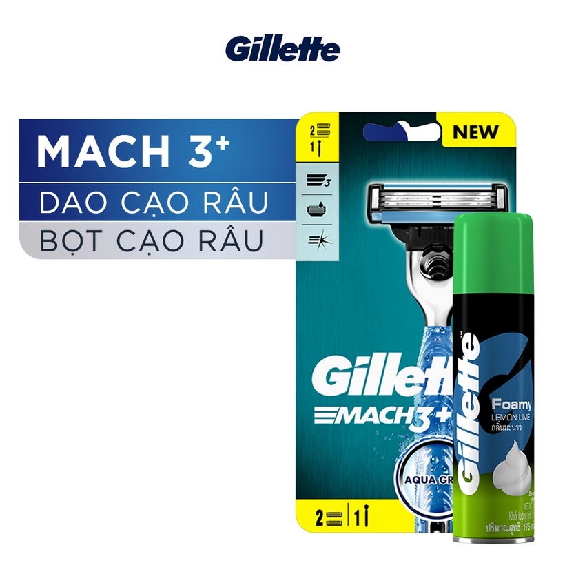 Dao Cạo Râu GILLETTE Mach3 Classic Và Bọt Cạo Râu Hương Chanh Chai 75g