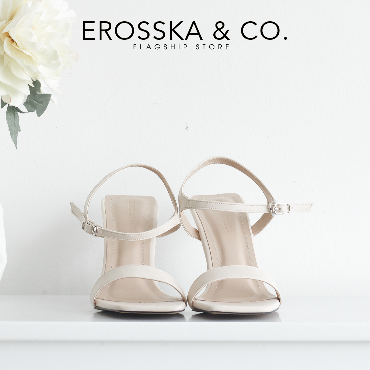 [Form nhỏ tăng 1 size] Erosska - Giày sandal cao gót nữ mũi hở gót nhọn phối dây quai mảnh cao 9cm - EB058