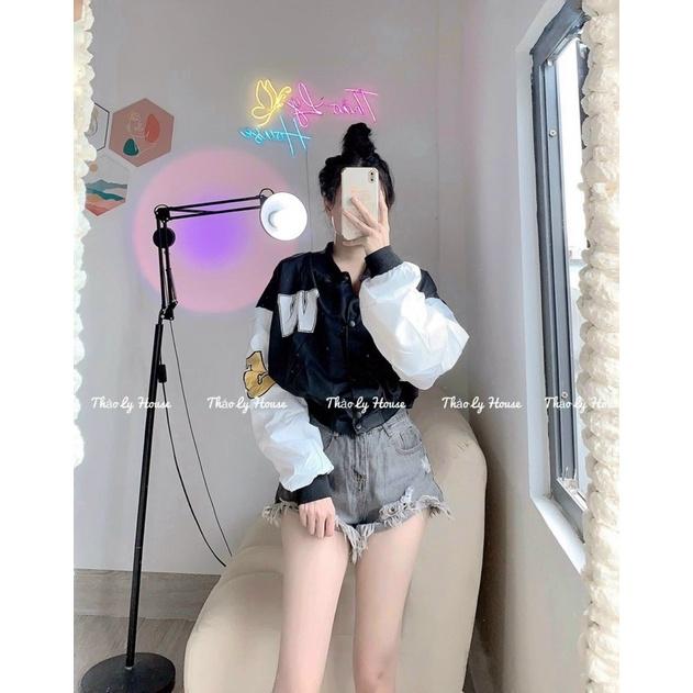 Áo khoác lửng croptop bóng chày dù 2 lớp in chữ không nón bomber unisex ulzzang nam nữ