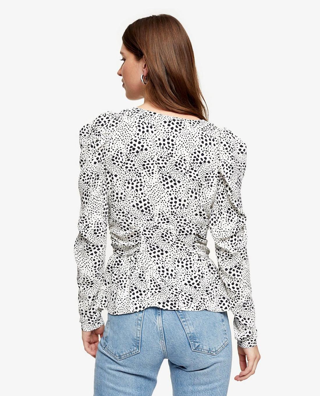 TOPSHOP - Áo kiểu nữ cổ V tay dài Black And White Drama Sleeve 13G34SMON