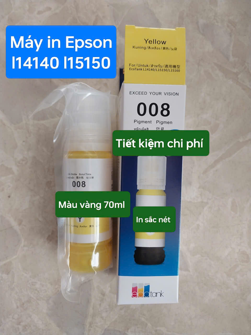 HCM- Mực in tương thích pigment màu vàng (Y) Epson 008 đa năng dành cho EPN M15140 – L15160 – L15150 - hàng nhập khẩu