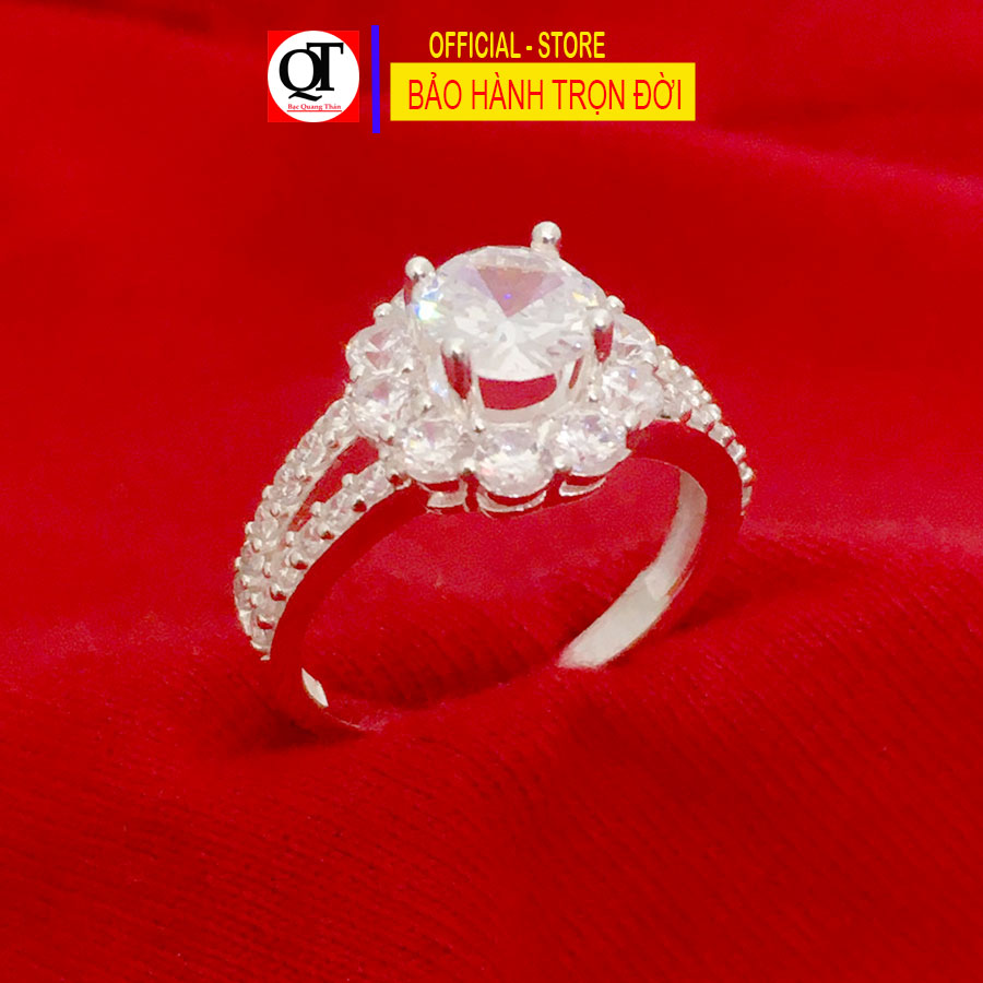 Nhẫn nữ đính đá ổ cao phong cách Hàn Quốc chất liệu bạc ta không xi mạ trang sức Bạc Quang Thản - QTNU76