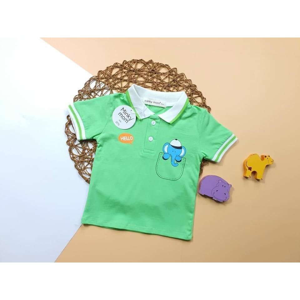 Áo Phông Cộc Tay Cổ Trụ Hàng Minky Mom Thêu Họa Tiết Động Vật Cho Bé (AP100
