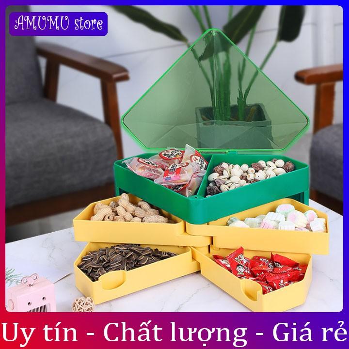 KHAY MỨT TẾT , HỘP MỨT TẾT TAM GIÁC 3 TẦNG NHỰA CAO CẤP HÀNG NỘI ĐỊA TRUNG QUỐC SANG TRỌNG-tặng 10 lì xì tết