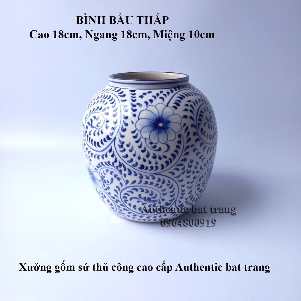 Bình cắm hoa vẽ họa tiết hoa dây Vuốt vẽ tay thủ công - sản phẩm gốm sứ bát tràng chính hãng 100%