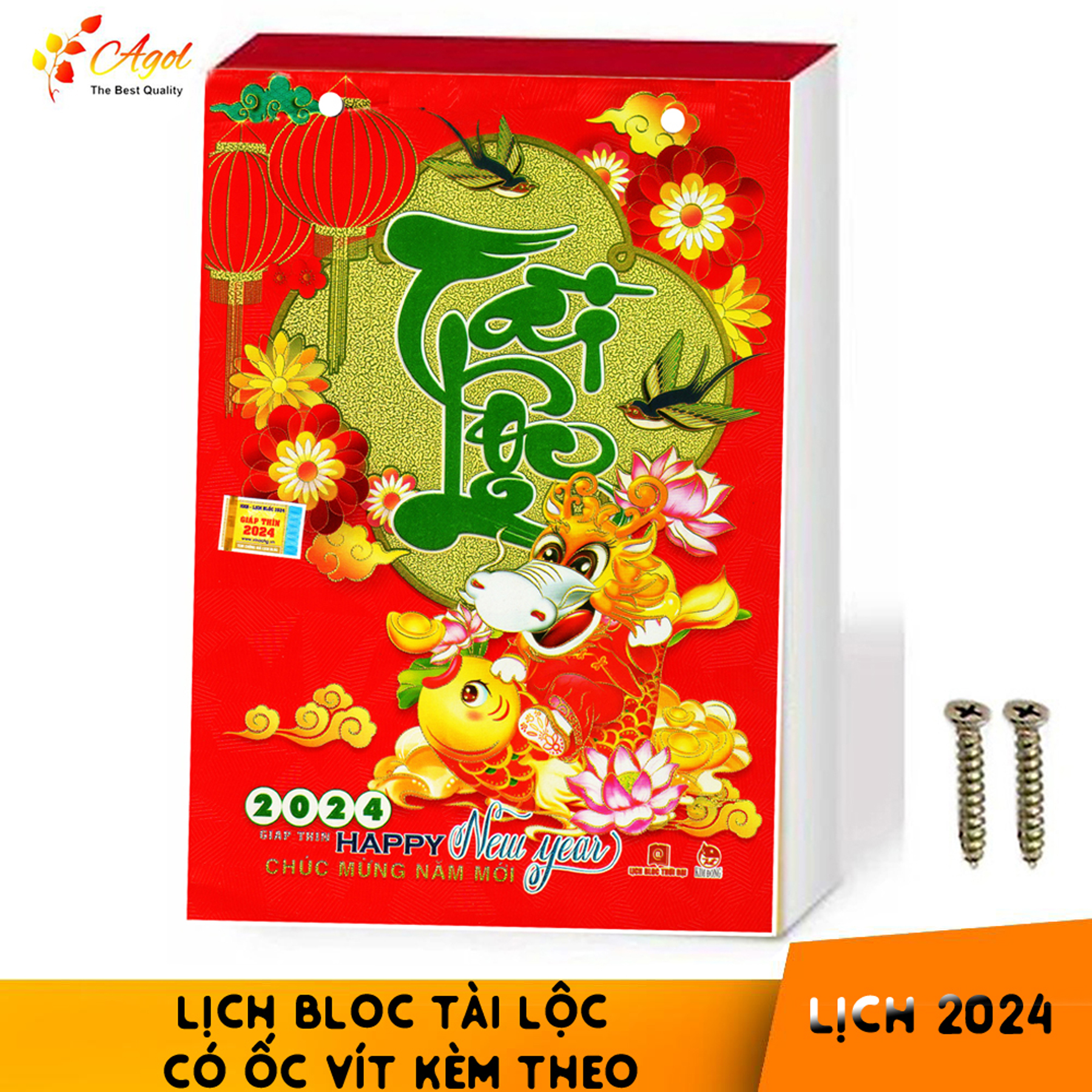 Lịch bloc chữ Tài Lộc 2024 Xuân Giáp Thìn có ốc vít kèm theo bloc đại
