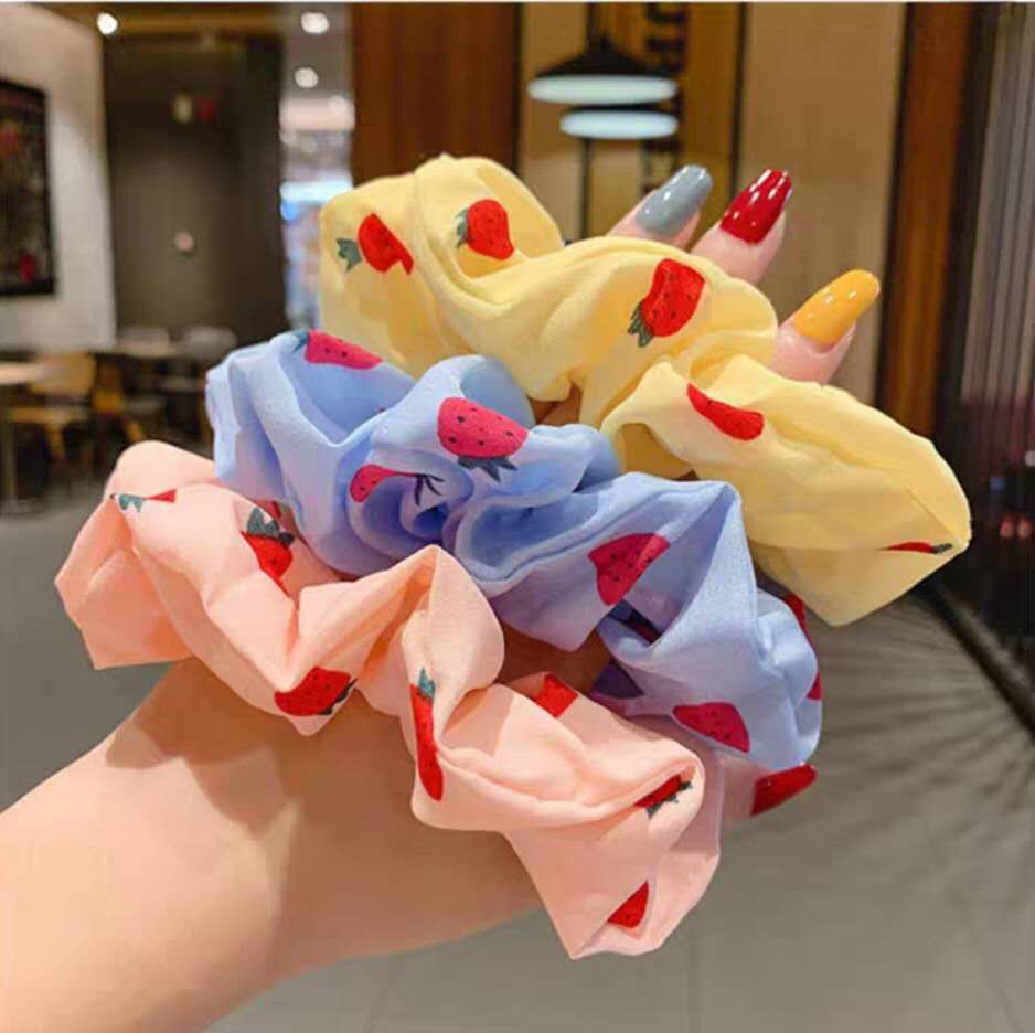 Combo 4 dây thun cột tóc, dây buộc tóc, vòng cột tóc dâu tây