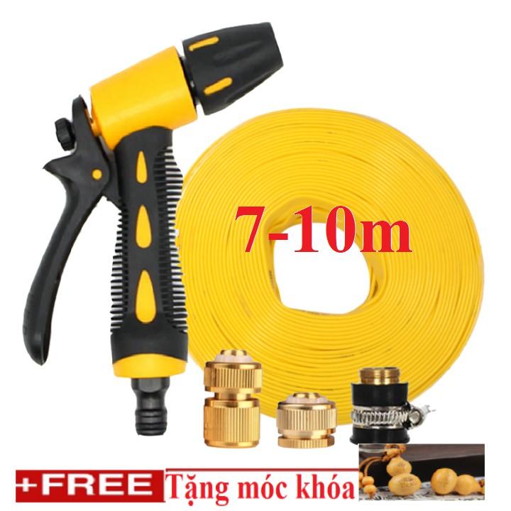 Bộ dây vòi xịt nước rửa xe, tưới cây . tăng áp 3 lần, loại 7m, 10m 206319 đầu đồng, cút đồng,+ tặng móc khoá