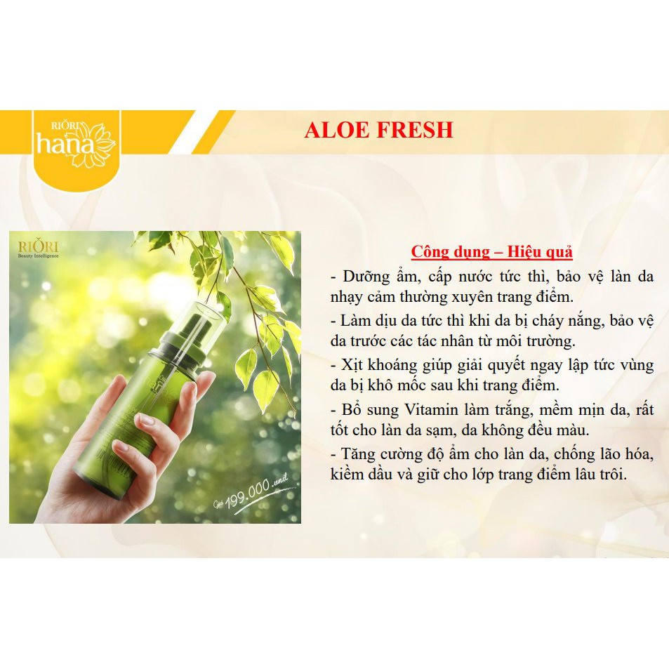 Xịt Khoáng RIORI Aloe Fresh 80ml –  Xịt Cấp Ẩm Cho Da Tức Thời, Giữ lớp trang điểm, Giúp thư giãn, Giảm stress…