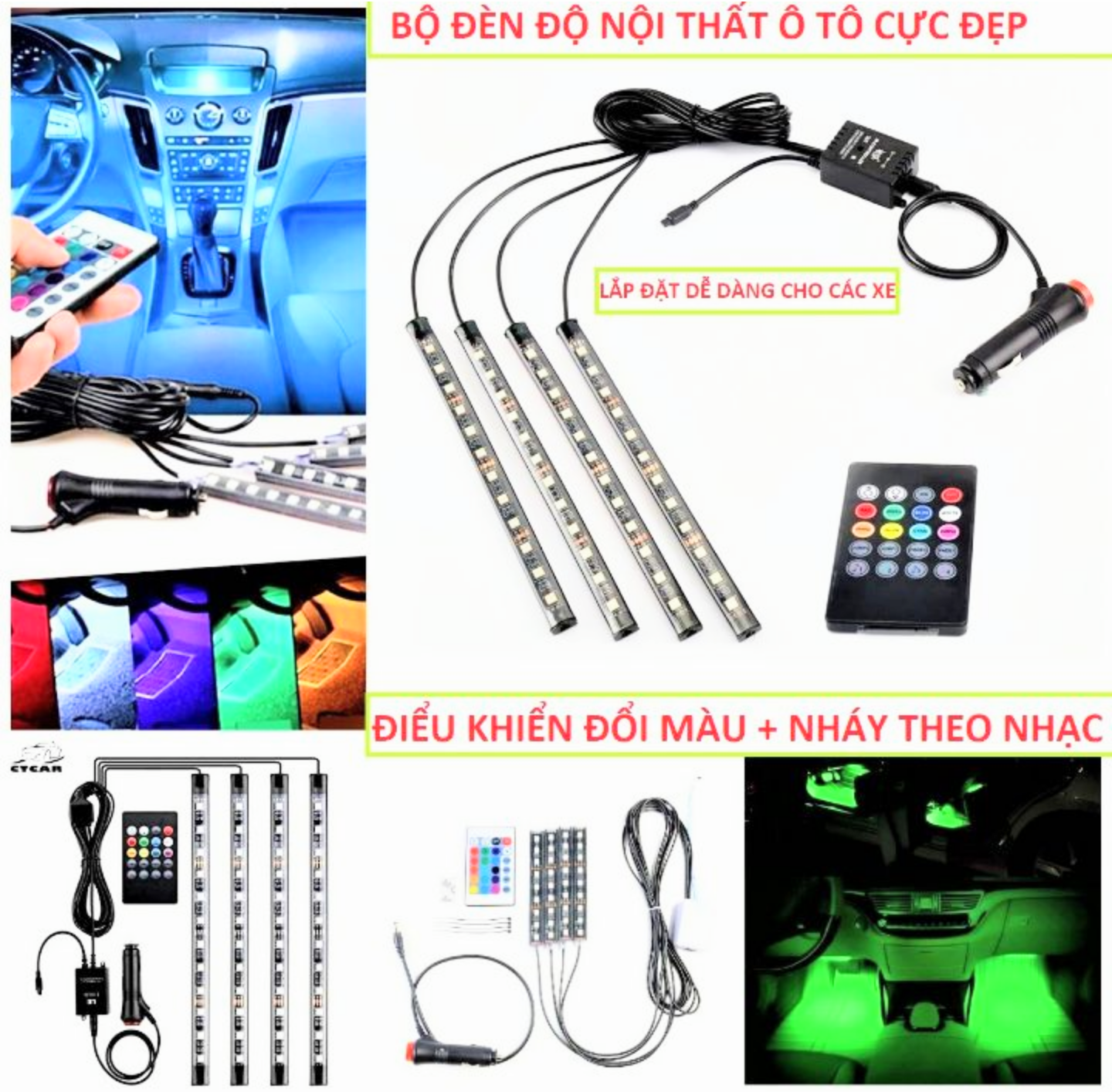 SIÊU CHẤT VỚI BỘ 4 THANH ĐÈN LED TRANG TRÍ XE MÁY VÀ ÔTÔ NHÁY THEO NHẠC CÓ ĐIỀU KHIỂN TỪ XA LOẠI TỐT ĐẸP