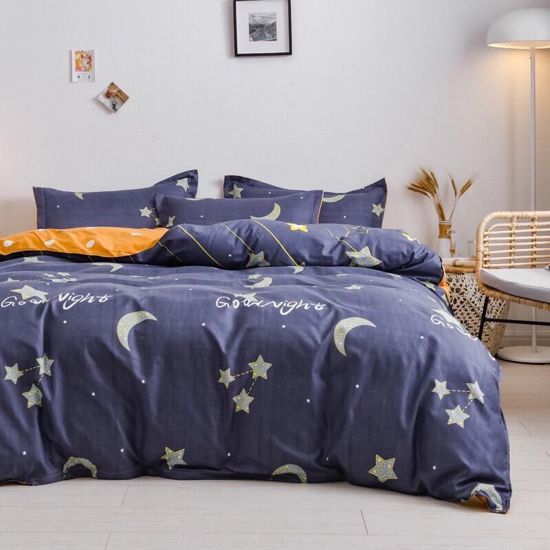 Bộ chăn ga Cotton Poly họa tiết trăng sao - phong cách Hàn Quốc