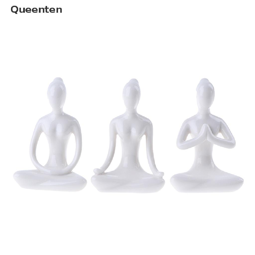 Queenten 6 Styles Meditation Yoga Pose Statue Figurine Ceramic Yoga Figure Decor Ornament QT