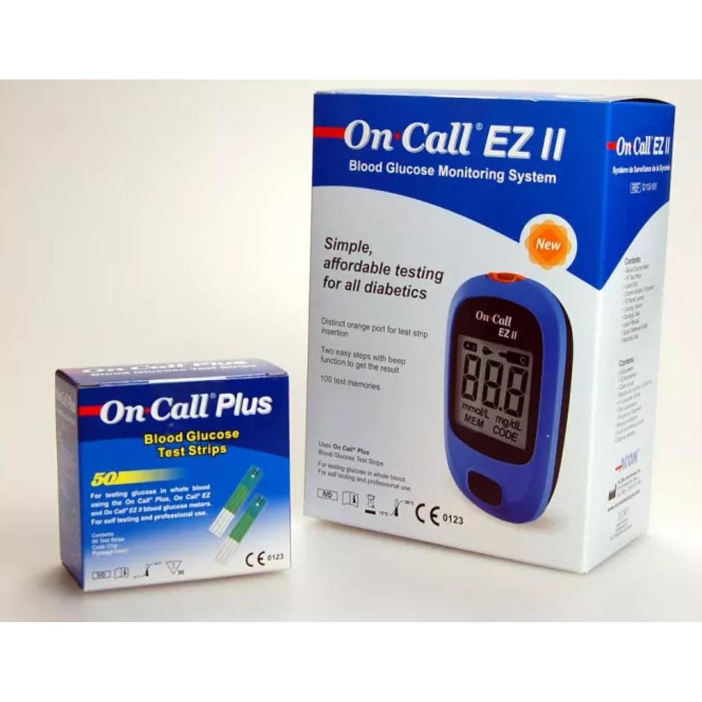 Máy đo đường huyết On Call EZ II, Hàng chính hãng, gồm bút, kim chích máu và tặng 25 que thử, BH trọn đời