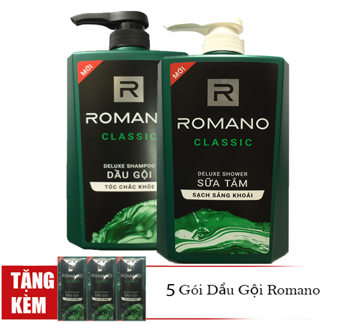 Combo Dầu gội Romano Classic 650ml + Sữa tắm Romano Classic 650ml +Tặng 5 gói dầu gội