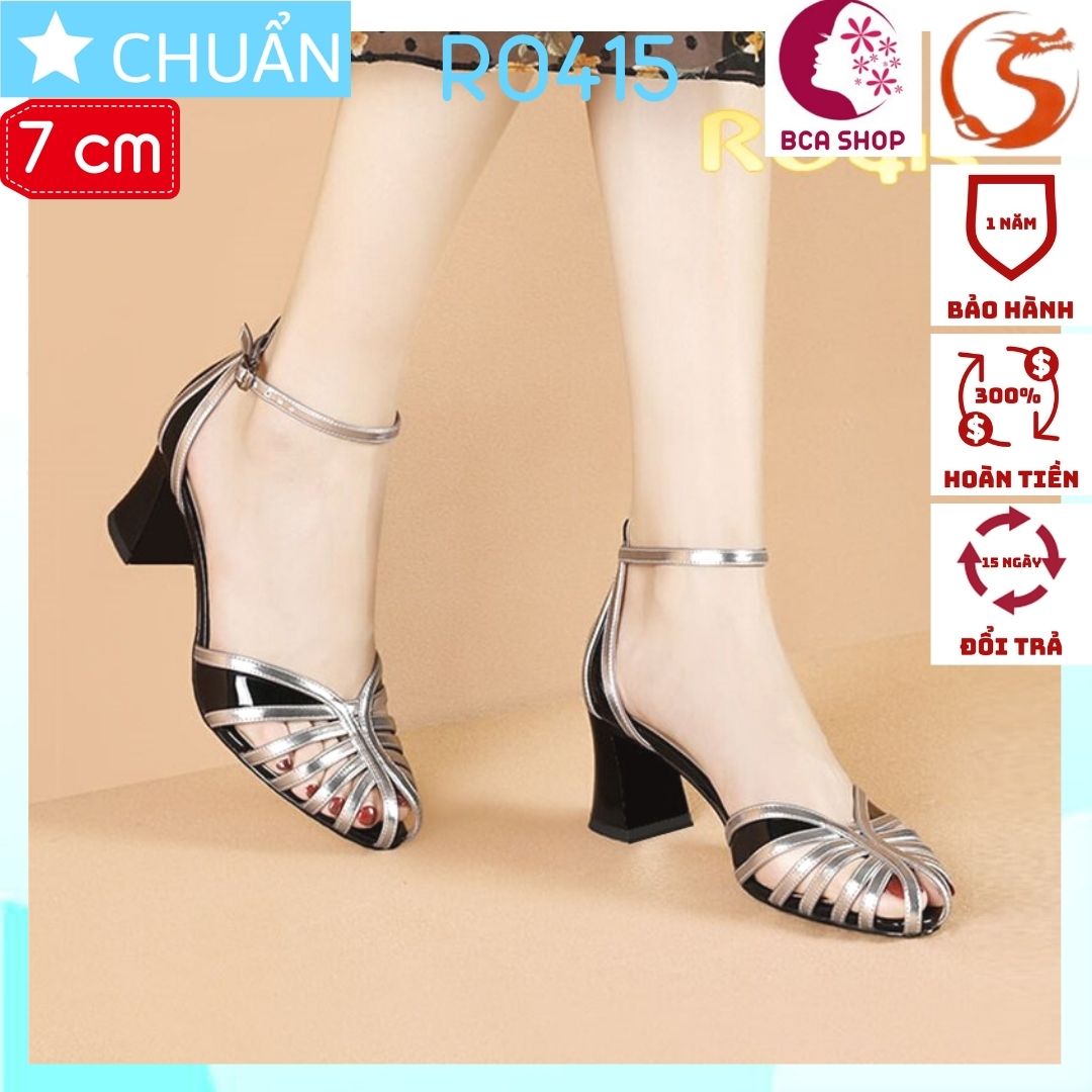 Giày cao gót nữ 7p RO415 ROSATA tại BCASHOP phối màu cách điệu từ những dây mảnh, giày chuẩn khiêu vũ - màu đen phối bạc