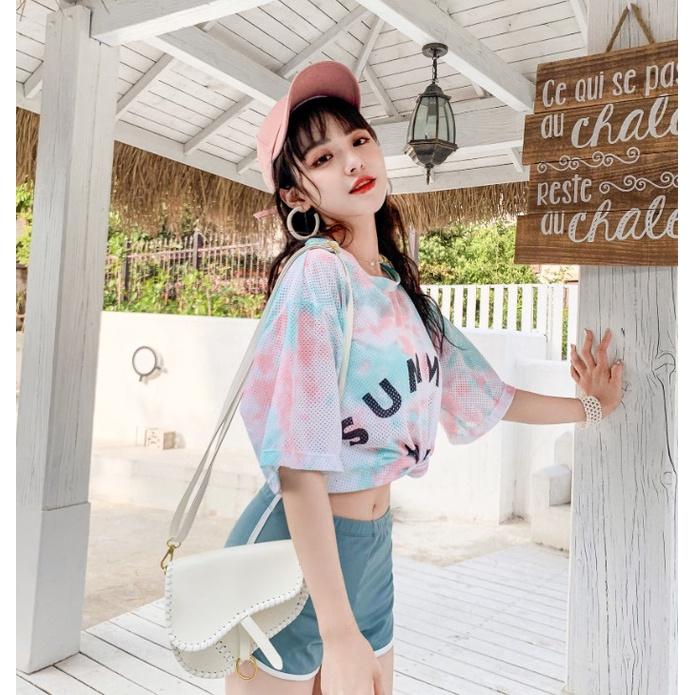 Bộ đồ bơi nữ áo lưới 3 mảnh chất đẹp phong cách thể thao kín đáo